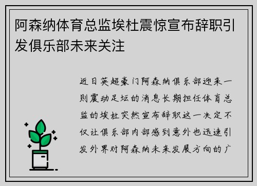 阿森纳体育总监埃杜震惊宣布辞职引发俱乐部未来关注 阿森纳体育总监埃杜震惊宣布辞职引发俱乐部未来关注